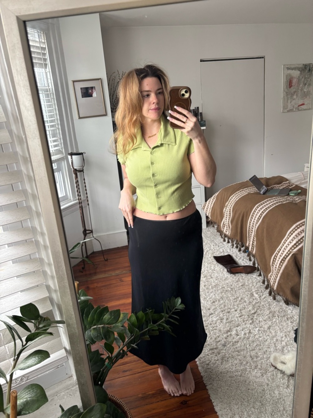 Reformation Light Green Ribbed Button-Front Collared Top - Picture 3 of 3